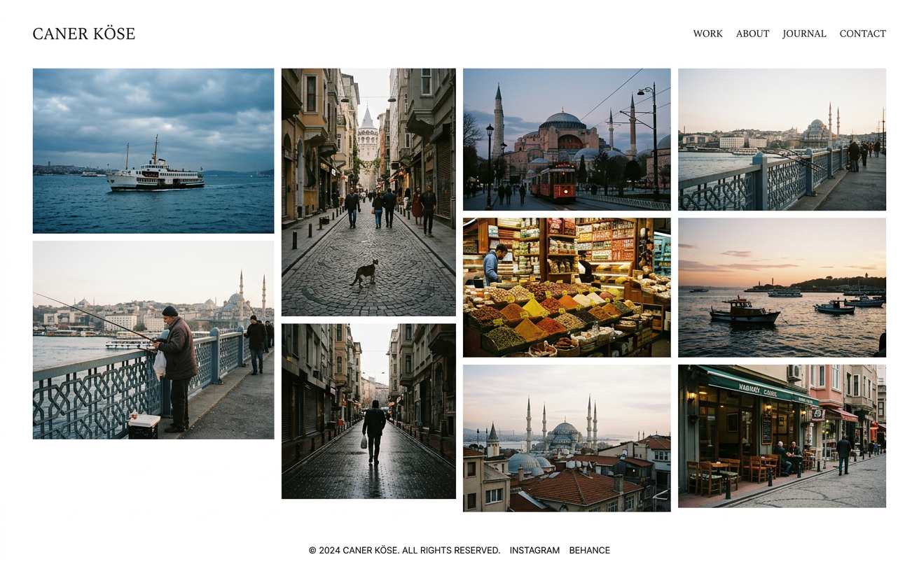 İstanbul sokak fotoğraflarından oluşan galeri tarzı fotoğrafçı portfolyo şablonu
